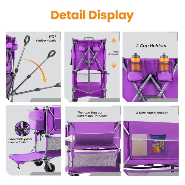 English Elm 55" Double Decker Collapsible Wagon 560lb Capacity Alloy Steel Frame All-terrain Wheels Purple W2932P405187