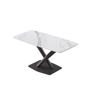 English Elm 63"Modern Elegant White Sintered Stone Dining Table With Black Metal Legs - Seats 6 Comfortably W1535S00534