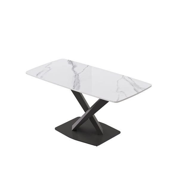 English Elm 63"Modern Elegant White Sintered Stone Dining Table With Black Metal Legs - Seats 6 Comfortably W1535S00534