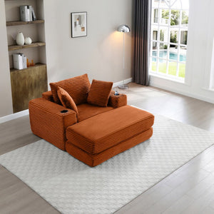 English Elm 52.4'' Boneless Foam Chaise Lounge Convertible Corduroy Sofa Bed for Living Room Orange W1117P410672