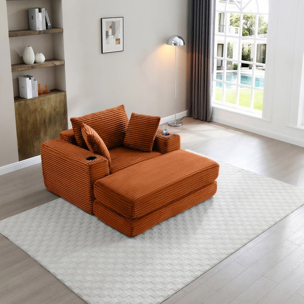 English Elm 52.4'' Boneless Foam Chaise Lounge Convertible Corduroy Sofa Bed for Living Room Orange W1117P410672