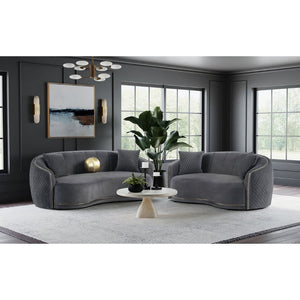 English Elm Lorraine Art Deco Loveseat with Diamond Tufting Gold Trim and Curved Upholstered Frame B062P440451