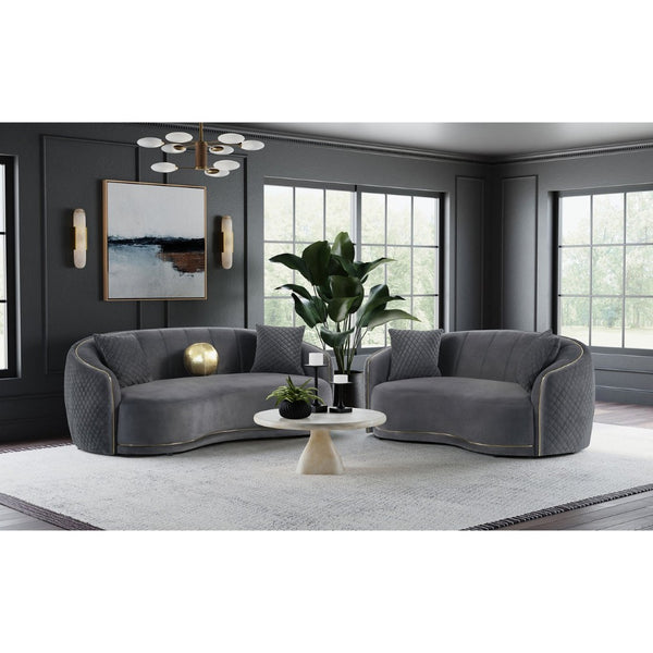 English Elm Lorraine Art Deco Loveseat with Diamond Tufting Gold Trim and Curved Upholstered Frame B062P440451