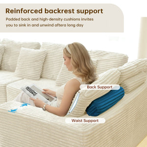English Elm 135.5" Beige Corduroy U-shaped Sectional Six-seater with Reversible Chaise for Living Rooms W3276S00019