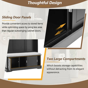 English Elm On-Trend Stylish Hall Tree With Sliding Doors, 6 Hooks, Cushion Bench & Smart Storage For Entryways N721P205787B-GIGA