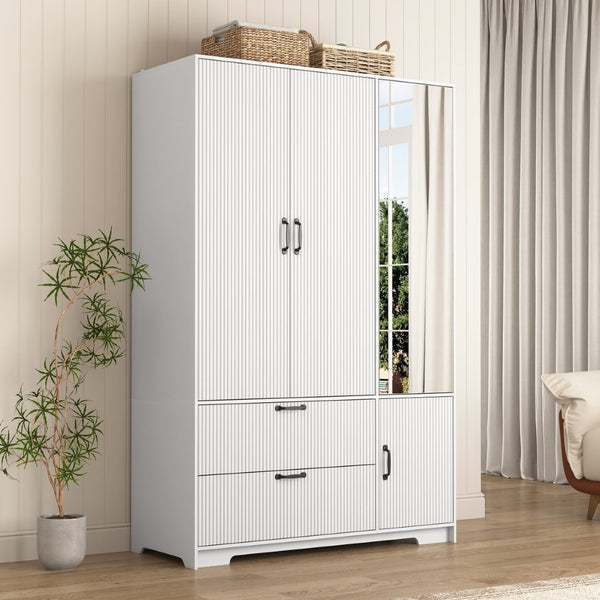 English Elm 8 Drawer Tall Chest Slim Particleboard Build Smooth Gliding Storage for Bedroom Closet White W409S00009