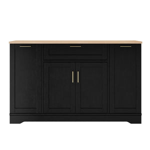 English Elm Trexm Multifunctional Sideboard with Pull Out Bottle Rack Adjustable Shelves Kitchen Storage Black XW000026AAB