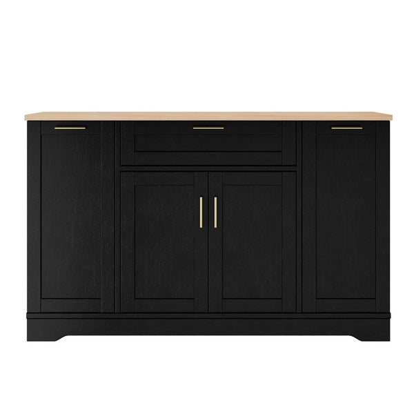 English Elm Trexm Multifunctional Sideboard with Pull Out Bottle Rack Adjustable Shelves Kitchen Storage Black XW000026AAB