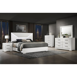 English Elm Pierce Six Drawer Diamond Embossed Dresser with Sleek High Sheen Finish for Modern Bedrooms Gloss White B062P447669