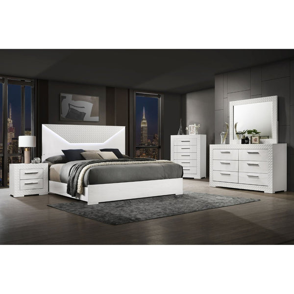 English Elm Pierce Six Drawer Diamond Embossed Dresser with Sleek High Sheen Finish for Modern Bedrooms Gloss White B062P447669
