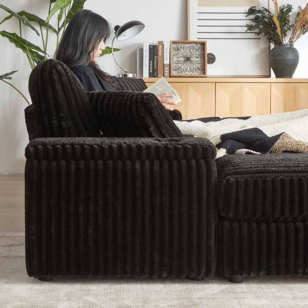 English Elm 84inch Corduroy Deep Seat Three Person Sofa with Storage Ottomans for Living Room Black W834S00566