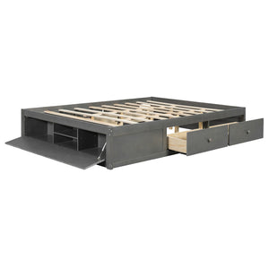 English Elm Queen Platform Storage Bed with Hydraulic Lift Footboard and Four Drawers Antique Finish Gray LP000139AAE
