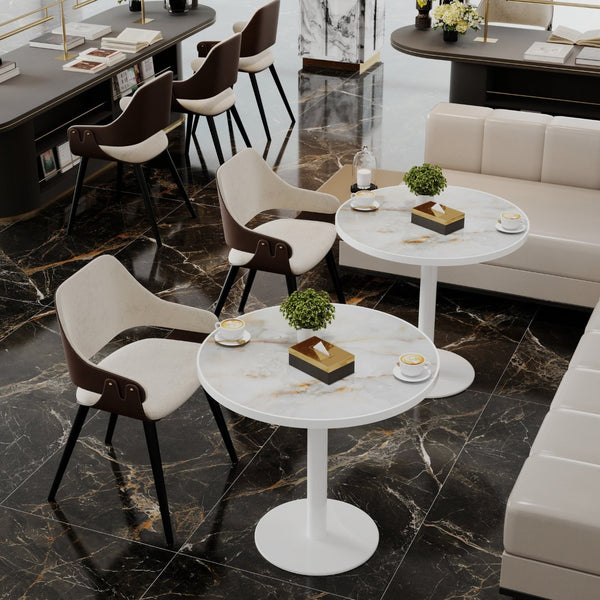 English Elm Round Tulip Bistro Table Faux Marble Top Gold Pedestal Base for Small Dining Spaces W3316P457298