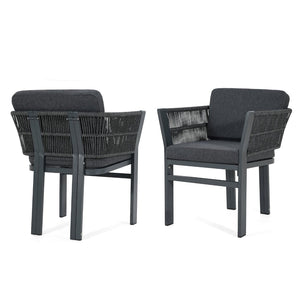 English Elm Outdoor Woven Rattan Aluminum Dining Chairs Set of 2 Coastal Patio Seating Grey N779P368549G