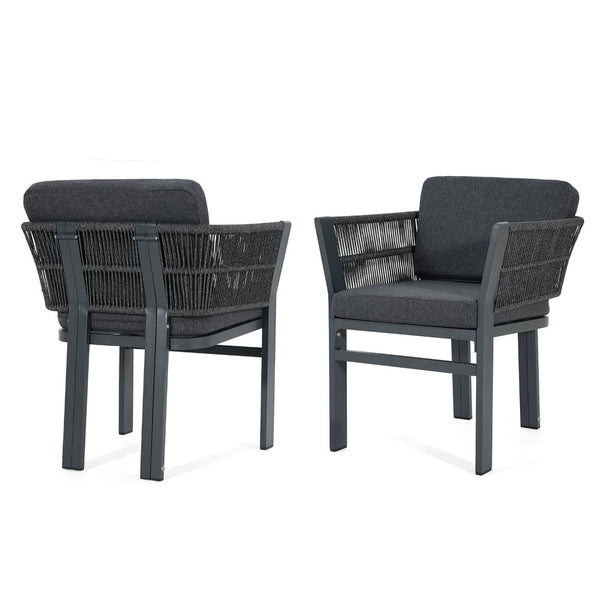 English Elm Outdoor Woven Rattan Aluminum Dining Chairs Set of 2 Coastal Patio Seating Grey N779P368549G