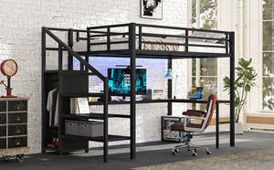 English Elm Full Size Pine Loft Bed House Frame with Slide Bookshelves and Moon Star Rails W1580S00286