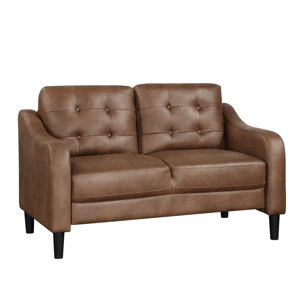 English Elm Brown Polished Microfiber Loveseat with Button Tufting, Contoured Arms, Solid Wood Frame, 54.5" Wide B011P206274