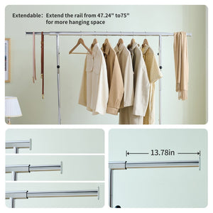 English Elm Clothes Rolling Garment Rack 600lb Capacity Collapsible Heavy Duty Frame with Locking Casters W1903P172820
