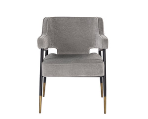 Sunpan Derome Contemporary Dining Armchair - Stylish Faux Leather, Sculpted Design with Black Steel Legs Polo Club Stone