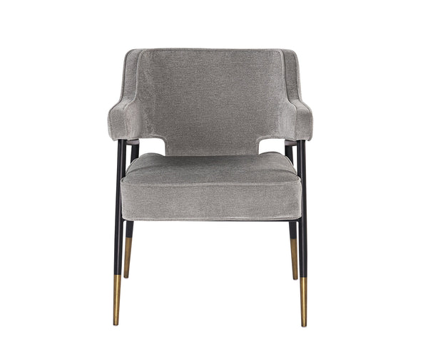 Sunpan Derome Contemporary Dining Armchair - Stylish Faux Leather, Sculpted Design with Black Steel Legs Polo Club Stone