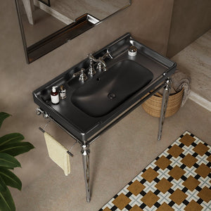 English Elm VICI 36" Bathroom Console Sink with Integrated Ceramic Basin, 3-Hole Faucet, Stainless Legs & Towel Bar Black,Chrome W2615S00117