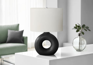 English Elm Lighting, Sculptural Donut Ceramic Base Table Lamp Ivory Shade Modern Bedroom Accent B2710P461816