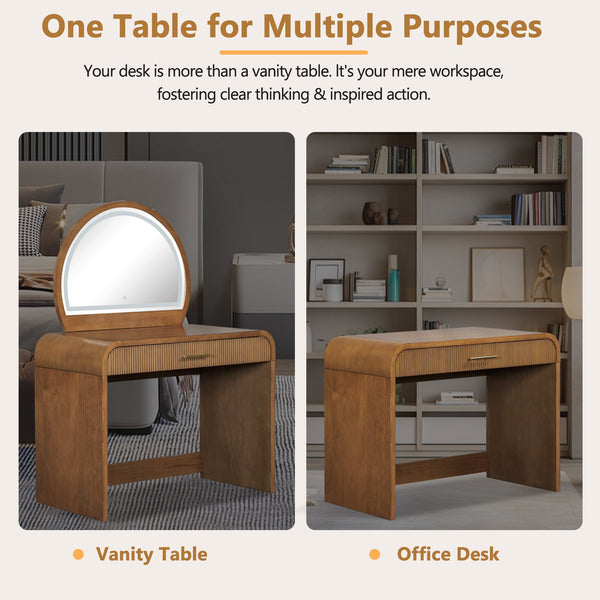 English Elm 39" Makeup Vanity Table with Touchscreen LED Mirror, Sleek Dressing Table with Drawer and Glass Top - Durable Rubberwood, Fast Assembly Espresso N704P196658P