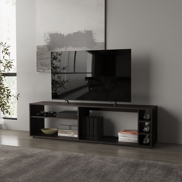 English Elm FM Parker TV Stand with Door and Open Shelves for Large TVs, Minimalist Storage and Modern Style Wenge 69 L x 19 W x 4 H B128P269888