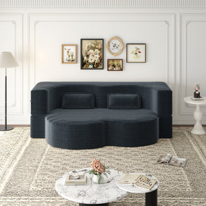 English Elm Modern Full Size Folding Sofa Bed with Plush Corduroy, 2 Pillows, 15" Foam Mattress, No Assembly Required DARK GREY W1885P347083