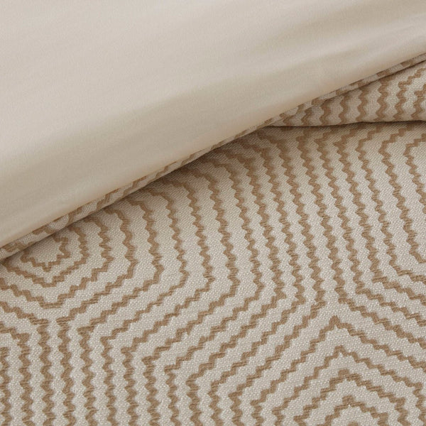 English Elm 9-piece King Jacquard Comforter Set Tan Ivory Geometric Woven Embroidered Bedding B035P437414