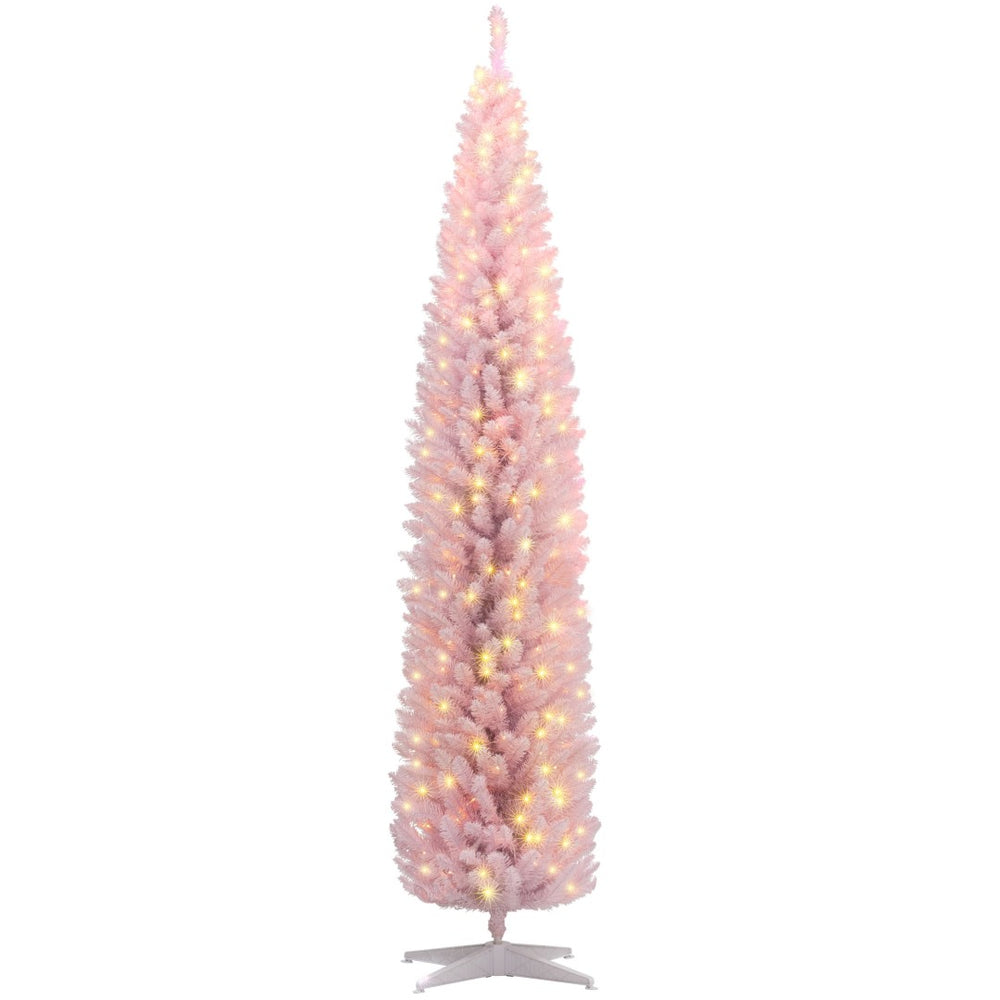 English Elm 7ft Matte Black Pencil Christmas Tree with 250 Warm Led Lights for Small Spaces T3971P401800
