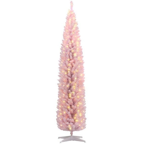 English Elm 7ft Matte Black Pencil Christmas Tree with 250 Warm Led Lights for Small Spaces T3971P401800
