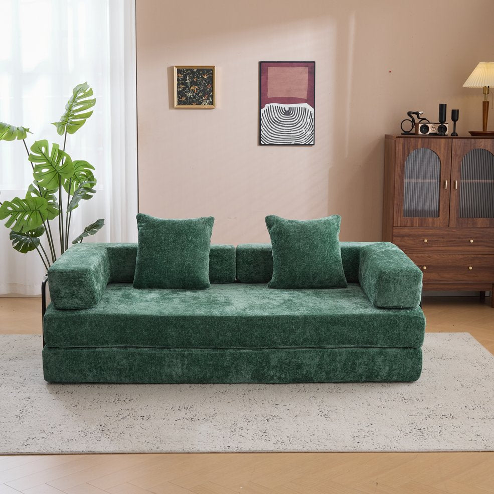English Elm Floor Couch - Versatile Convertible Futon Sofa Bed With Pillow Back Support, Chenille Comfort & Style W3723P343693