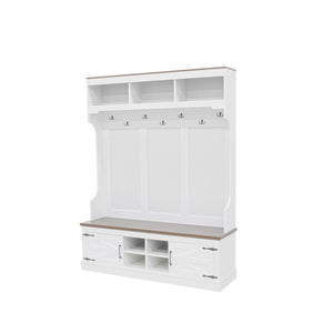 English Elm Vibe Haus Farmhouse Hall Tree with Bench Shoe Storage Hooks and Open Cubbies N724P380402K