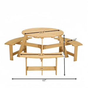 English Elm Outdoor 6 Person Round Picnic Table Set With 3 Benches, Umbrella Hole, Durable Design For Patios W2275P149762-GIGA