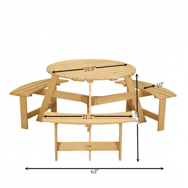 English Elm Outdoor 6 Person Round Picnic Table Set With 3 Benches, Umbrella Hole, Durable Design For Patios W2275P149762-GIGA