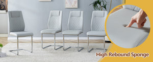 English Elm Table and Chair Set Tempered Glass Top Seats Eight with Pu Leather Dining Chairs Light Gray,Silver,Transparent W1151S04553