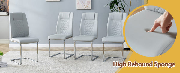 English Elm Table and Chair Set Tempered Glass Top Seats Eight with Pu Leather Dining Chairs Light Gray,Silver,Transparent W1151S04553