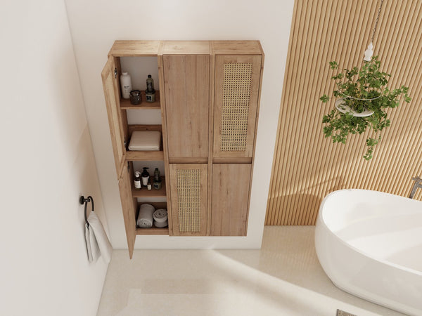 English Elm 36" Bathroom Side Cabinet - Wall-Mounted Floating Design With Soft-Close Doors & Versatile Storage W999S00341