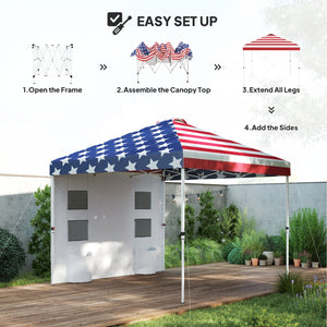 English Elm 10x 10 Ft Patriotic Pop up Canopy Upf 50 Oxford Fabric with Adjustable Legs and Sidewall Blue+Red T3971P380497