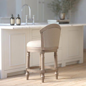 English Elm 26" Farmhouse Barrel Back Swivel Counterstool Upholstered Wood Frame Kitchen Island Seating Gray B2751P436472
