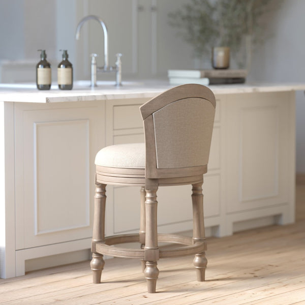 English Elm 26" Farmhouse Barrel Back Swivel Counterstool Upholstered Wood Frame Kitchen Island Seating Gray B2751P436472