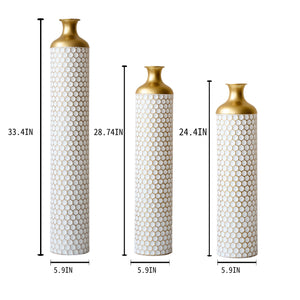 English Elm Floor Elegant 3-Piece Metal Vase Set - Modern Droplet Style In White And Gold For Stunning Decor W2796P290480