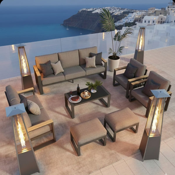English Elm All-weather 9 Seat Aluminum Patio Conversation Set with Tempered Glass Table Gray B082S00110