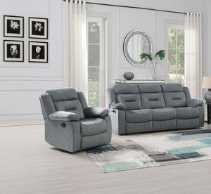 English Elm 2pc Velvet Living Room Set with Sofa and Recliner Vertical Tufting Usb Ports Dark Gray B011S02359