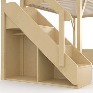 English Elm Twin Low Loft Bed Solid Pine Frame Kids Study Desk Blackboard Storage White Natural W1580S00547