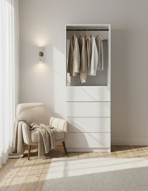 English Elm Prosper 32" White Wood Walk-In Closet — Freestanding Oak Finish, Durable Melamine, Two Rods & Ample Storage B040S00144