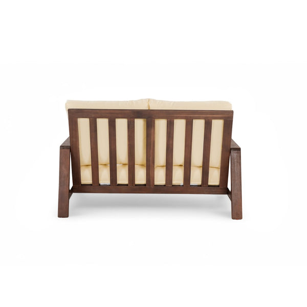 English Elm 2 Piece Acacia Wood Outdoor Sofa Set with Coffee Table and Weather Resistant Cushions Beige,Dark Brown N719P246159D