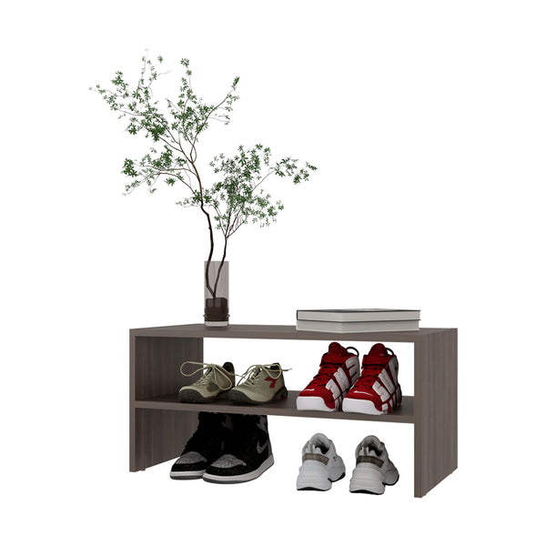 English Elm Shoe Organizer with Two Shelves, Compact Smoke Oak Engineered Wood Storage for Entryway & Home Decor Smoke 28.74 L x 15.35 W x 3.15 H B097P395905