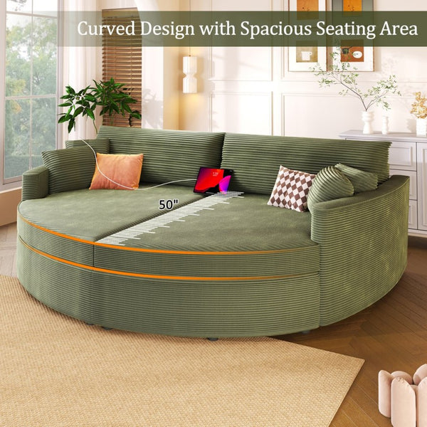 English Elm Oversized Double Chaise Lounge Sofa Bed With Usb Ports, Plush Comfort & Removable Pillows In Green N719S002160F-GIGA